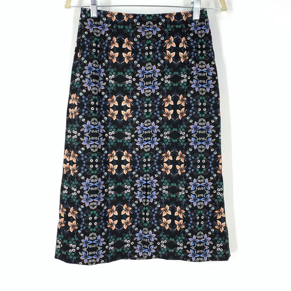 J. Crew Floral Print A-Line Skirt Black Size 0‎
